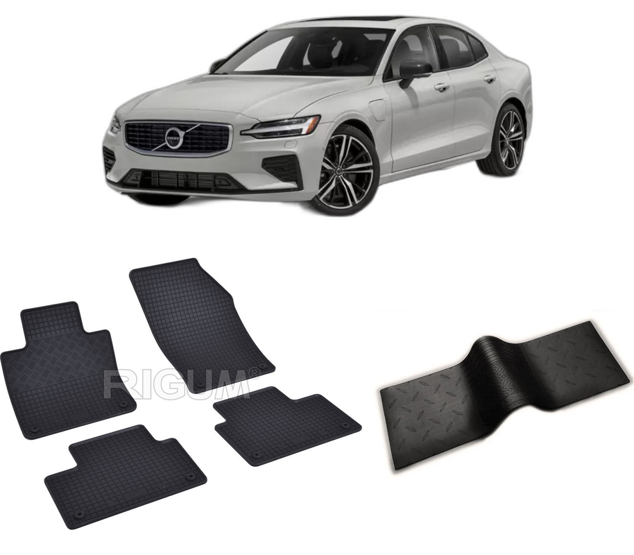 Set covorase auto VOLVO S60 PHEV din 2018-PREZENT, cu covoras tunel median, CAROSERIE SEDAN, Presuri cauciuc 100%, compatibil cu autoturismul VOLVO S60 PHEV, Rigum