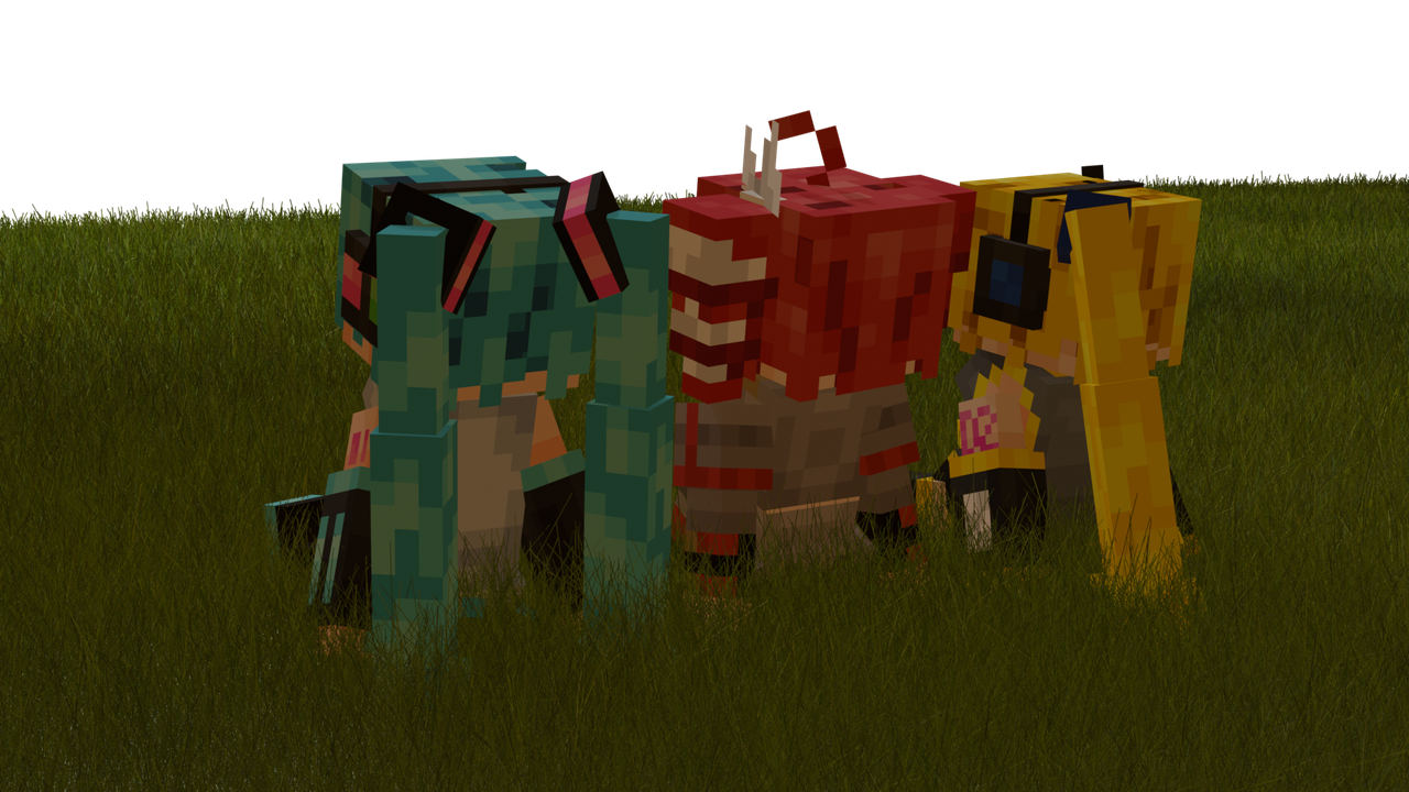 miku teto and neru sitting on gras