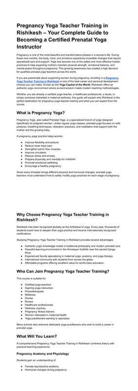 Pregnancy Yoga Teacher Training in Rishikesh Your Complete Guide to Becoming a Certified Prenatal