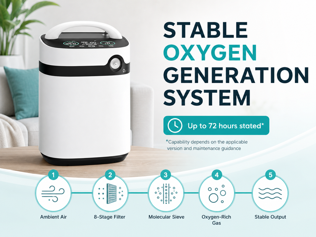 Sistem stabil de generare a oxigenului pentru utilizare continua