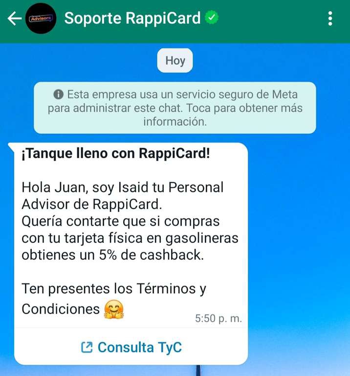 5% de cashback con RappiCard en gasolina 
