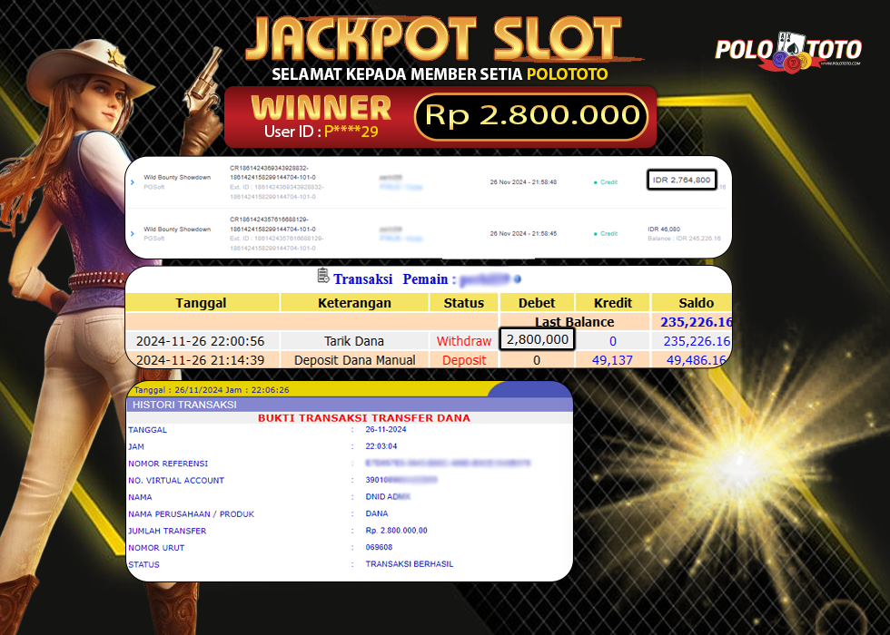 POLOTOTO JACKPOT SLOT WILD BOUNTY SHOWDOWN Rp.2.800.000,-
