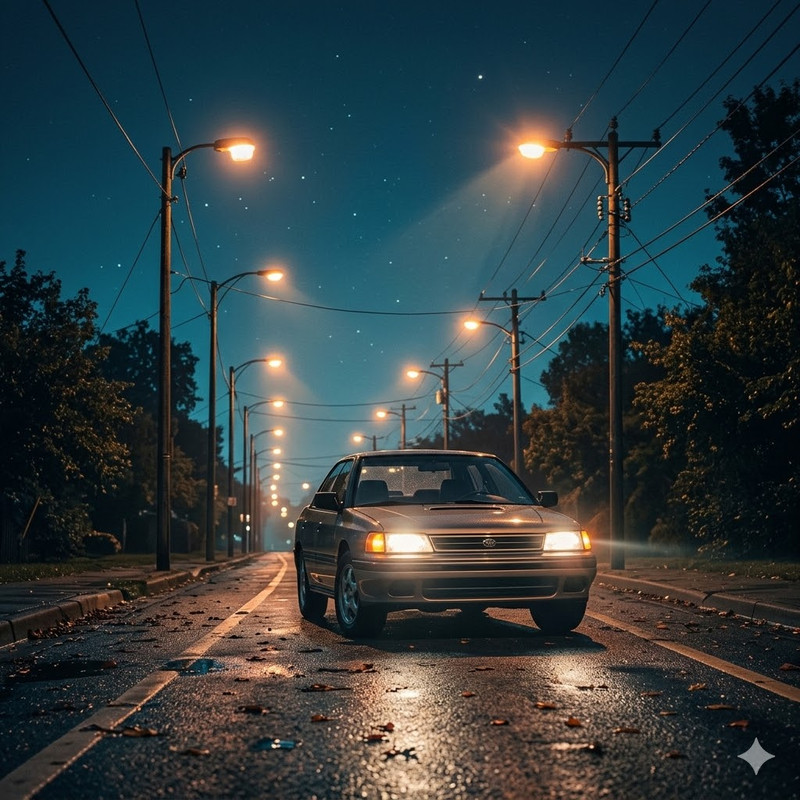 Driving school car at night