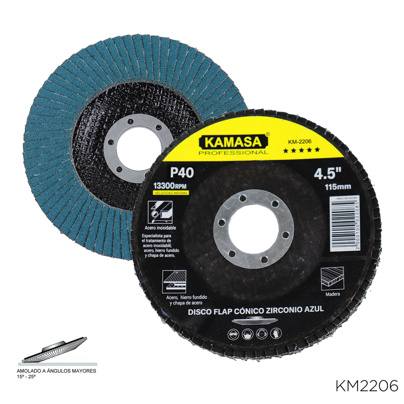 DISCO FLAP CONICO ZIRCONIO AZUL 4.5" P40 KAMASA
