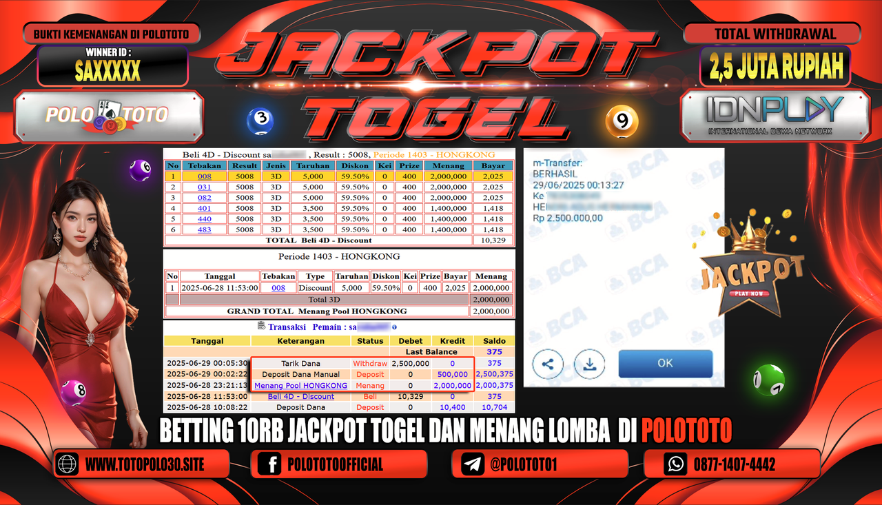 POLOTOTO JACKPOT TOGEL HONGKONG LOTTO Rp.2.500.000,-