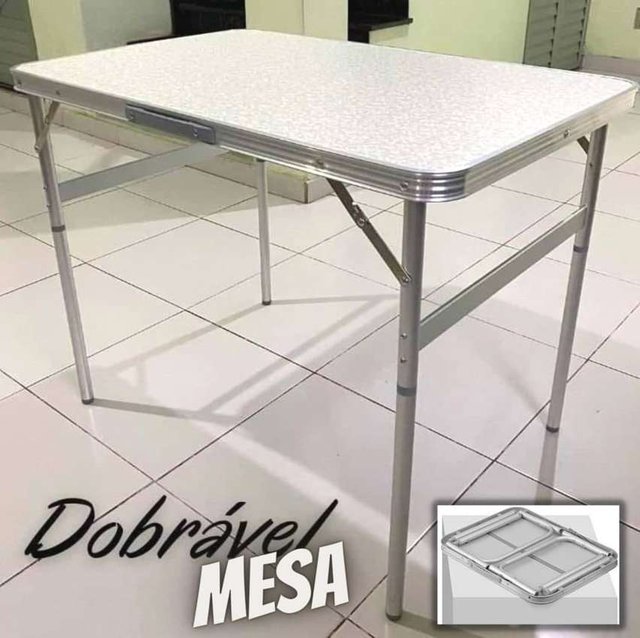 Mesa De Alumínio Dobrável Tampo Mdf 60 X 45 X 56 Cm Titanium