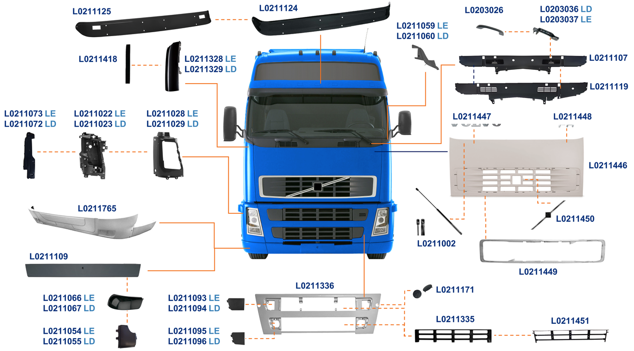 VOLVO-FH 2004 A 2009-380, 420, 440, 520-D12A, D12D, D12C-VT2214B, VT2412B, VT2514B-FRONTAL