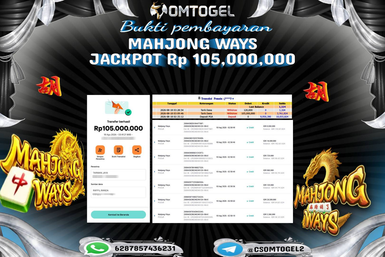 OMTOGEL JACKPOT PG SOFT MAHJONG WAYS Rp,105,000,000,- DIBAYAR LUNAS