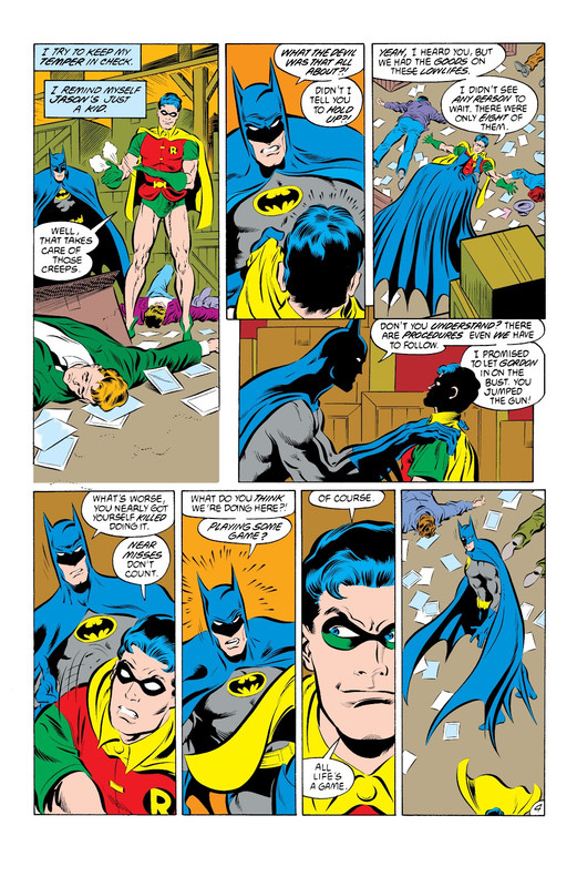Comic panel of Robin-era Jason during the Death in the Family arc saying: All life's a game