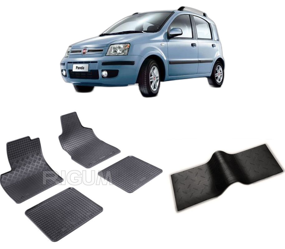 Set covorase auto FIAT PANDA II din 09.2003-12.2012, cu covoras tunel median, CAROSERIE HATCHBACK, Presuri cauciuc 100%, compatibil cu autoturismul FIAT PANDA II, Rigum
