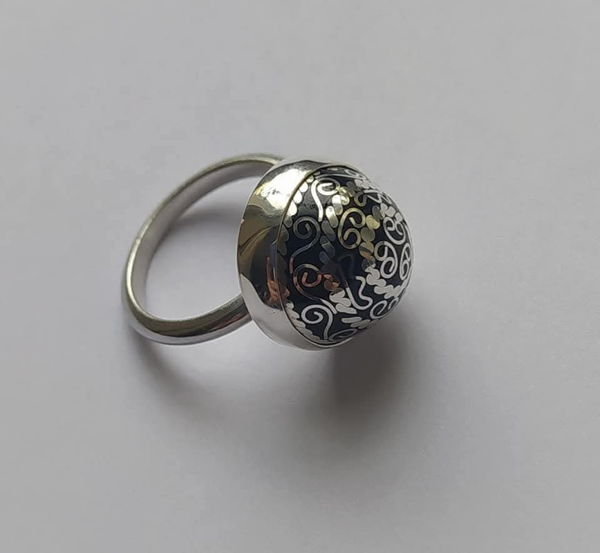 Minankari Ring Night Ornament, Handmade Sterling Silver, Artisan from Tbilisi - handmade cloisonne enamel
