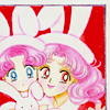 Chibichibi & Chibiusa standing cheek-to-cheek, wearing rabbit ears.