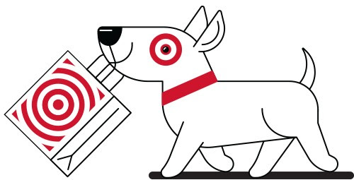 target dog holding a shopping bag