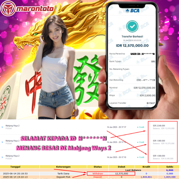 Bukti Kemenangan Member Marontoto Sebesar 12,570,000 JuTa