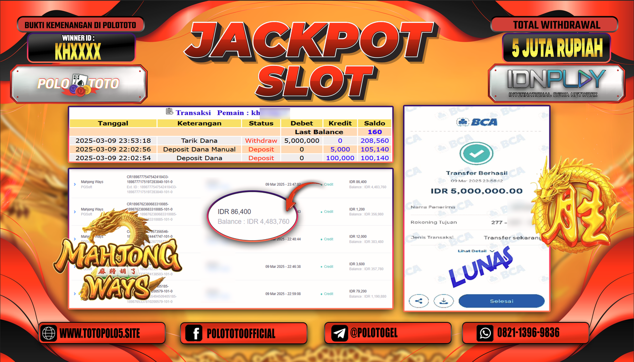 POLOTOTO JACKPOT SLOT MAHJONG WAYS Rp.5.000.000,-