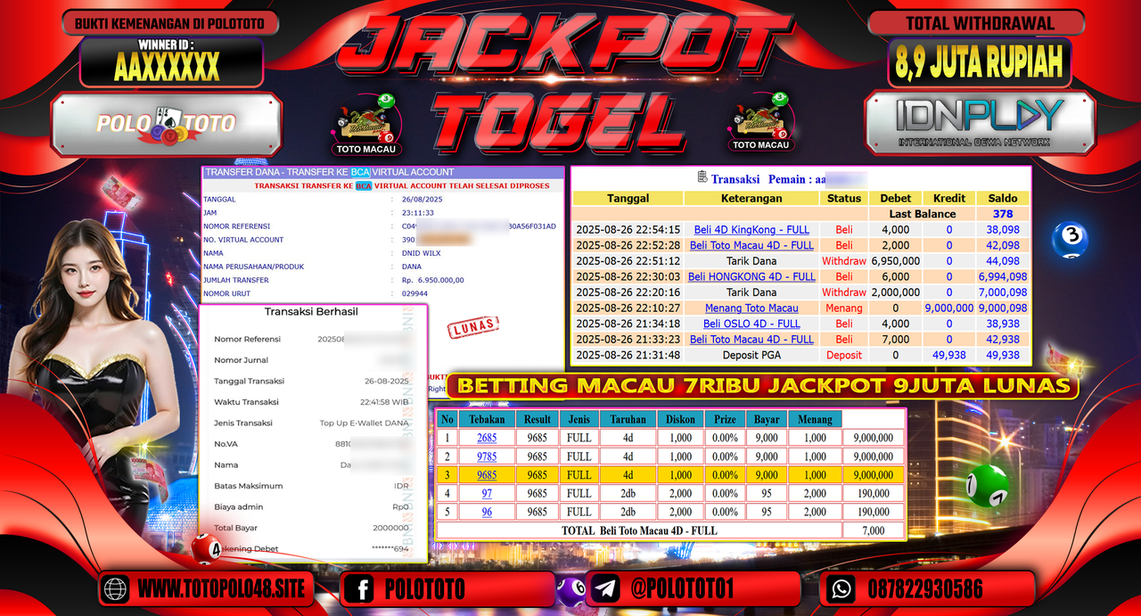 POLOTOTO JACKPOT TOGEL TOTO MACAU Rp.8.950.000,-