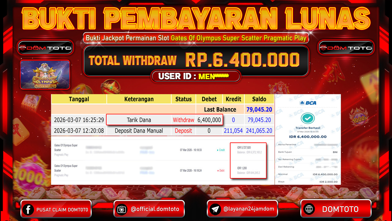 JACKPOT SLOT Gates Of Olympus Super Scatter Pragmatic Play 07 MARET 2026