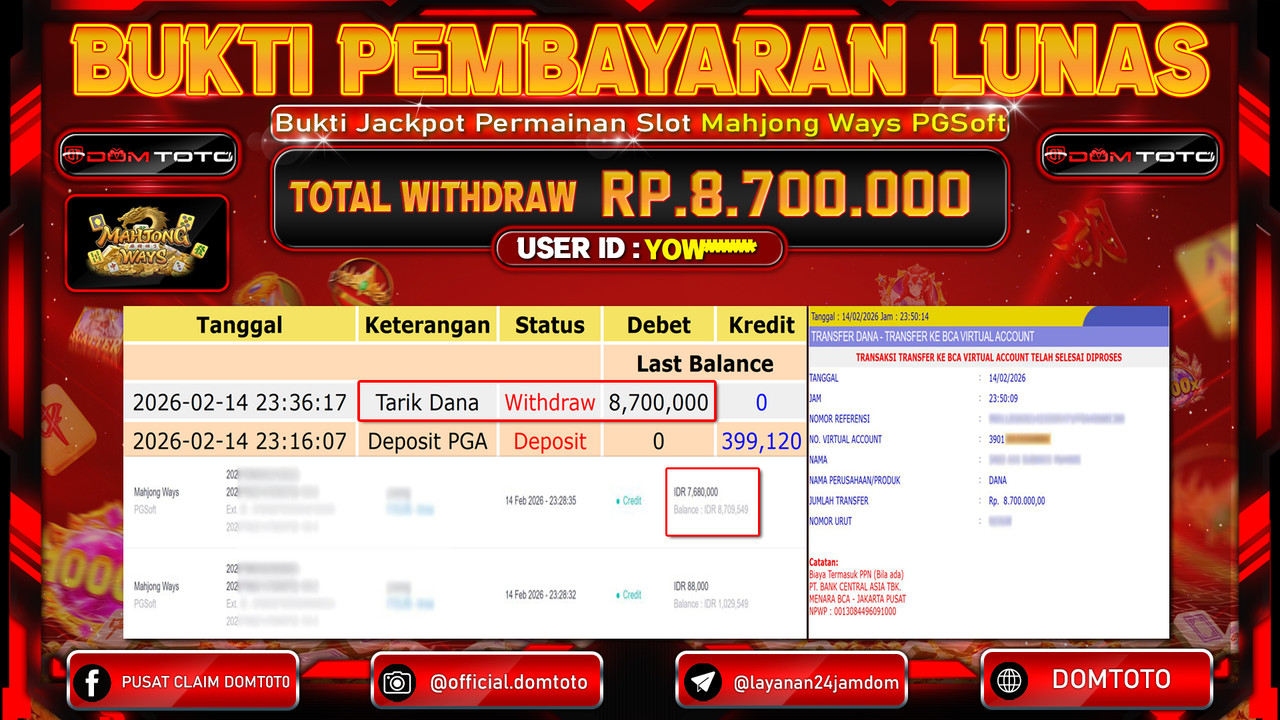 JACKPOT SLOT Mahjong Ways PGSoft 14 FEBRUARI 2026