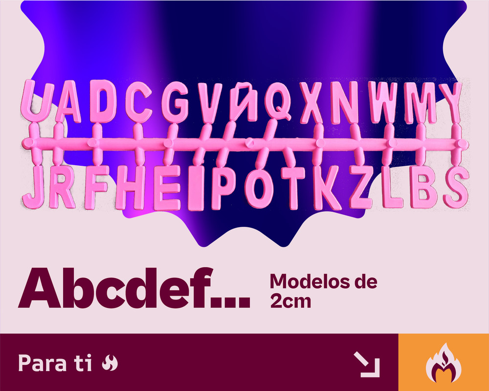 Abecedario 2cm tipo aplique alfabeto para modelado de pastillaje