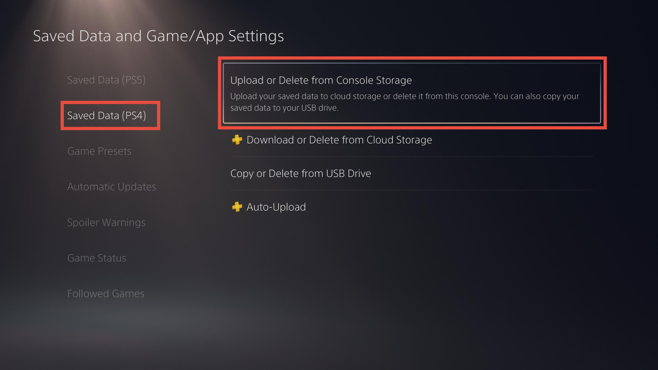 PlayStation Saved Data - Upload or Delete from Console Storage