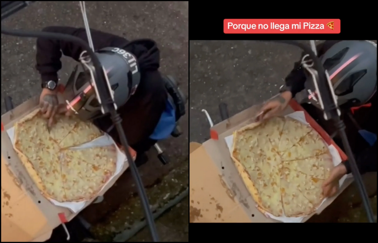 Exhiben a repartidor por comerse una rebanada de pizza y después acomodarla