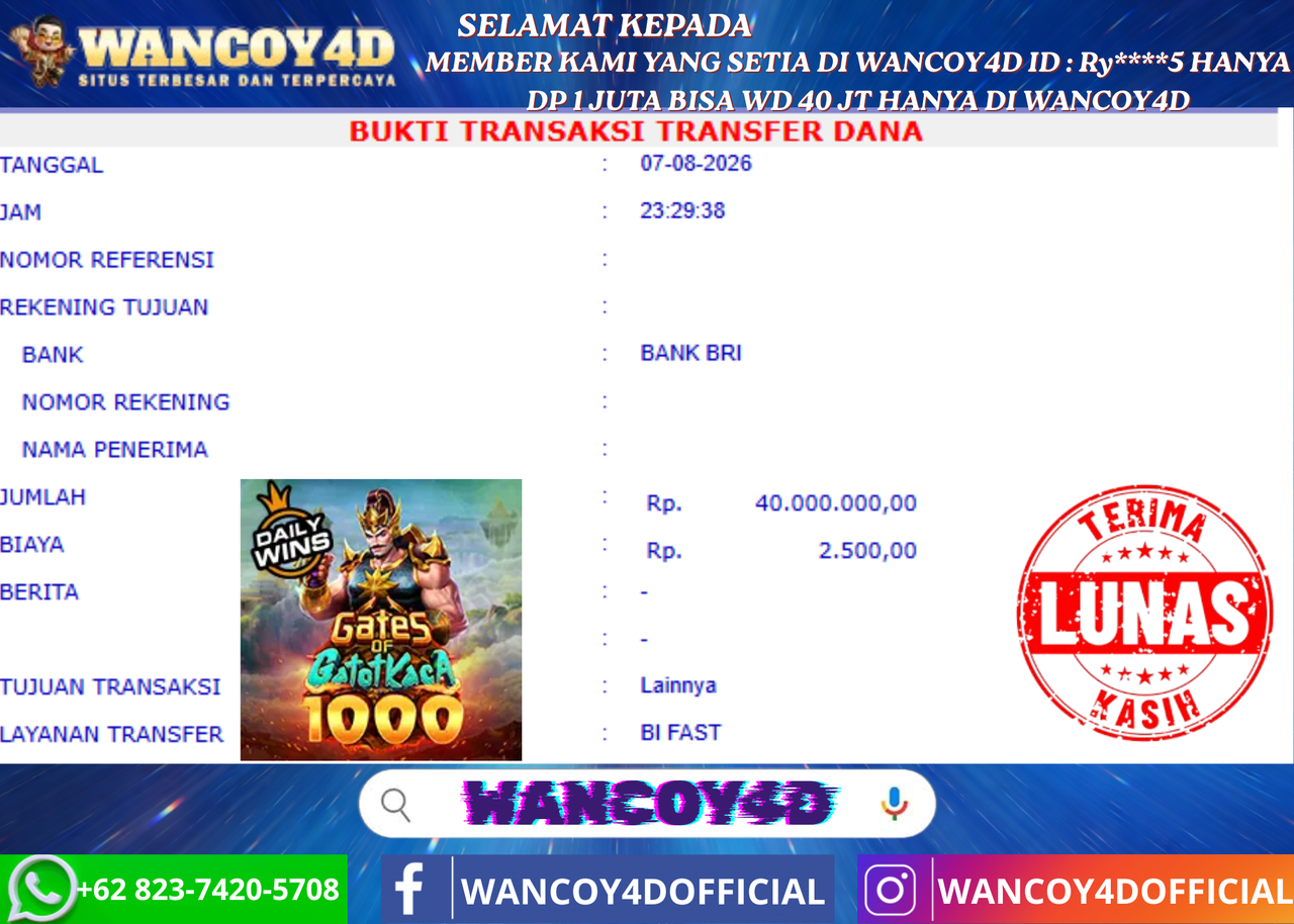WANCOY4D GATES OF GATOTKACA1000 PRAGMATIC PLAY RP.40.000.000 -LUNAS