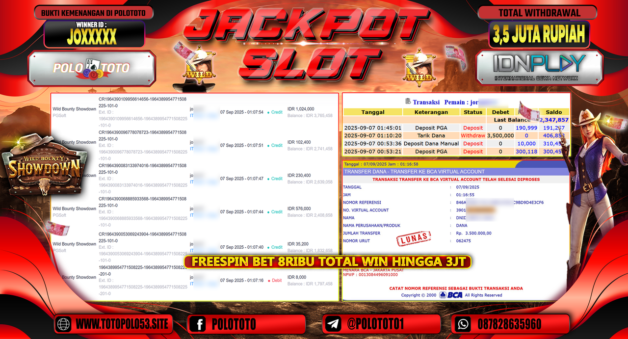 POLOTOTO JACKPOT SLOT WILD BOUNTY SHOWDOWN Rp.3.500.000,-