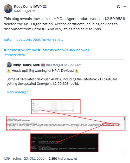 Warnung vor HP OneAgent-Update