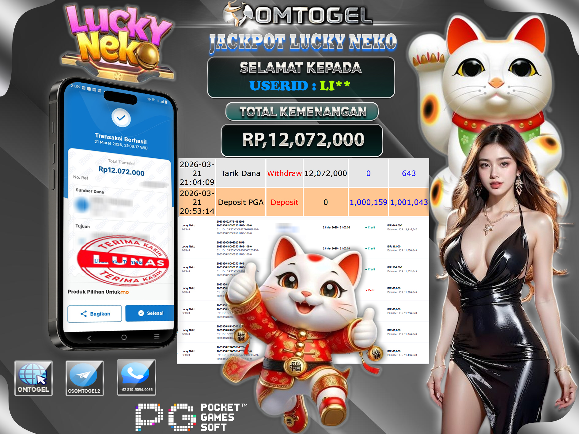 OMTOGEL JACKPOT PG SOFT LUCKY NEKO , 12 JUTA DI BAYAR LUNAS ,-