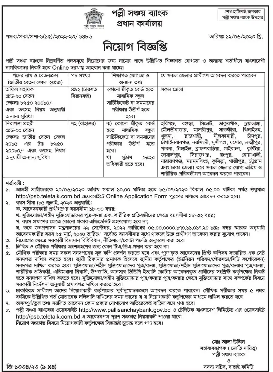 PSB Job Circular 2026