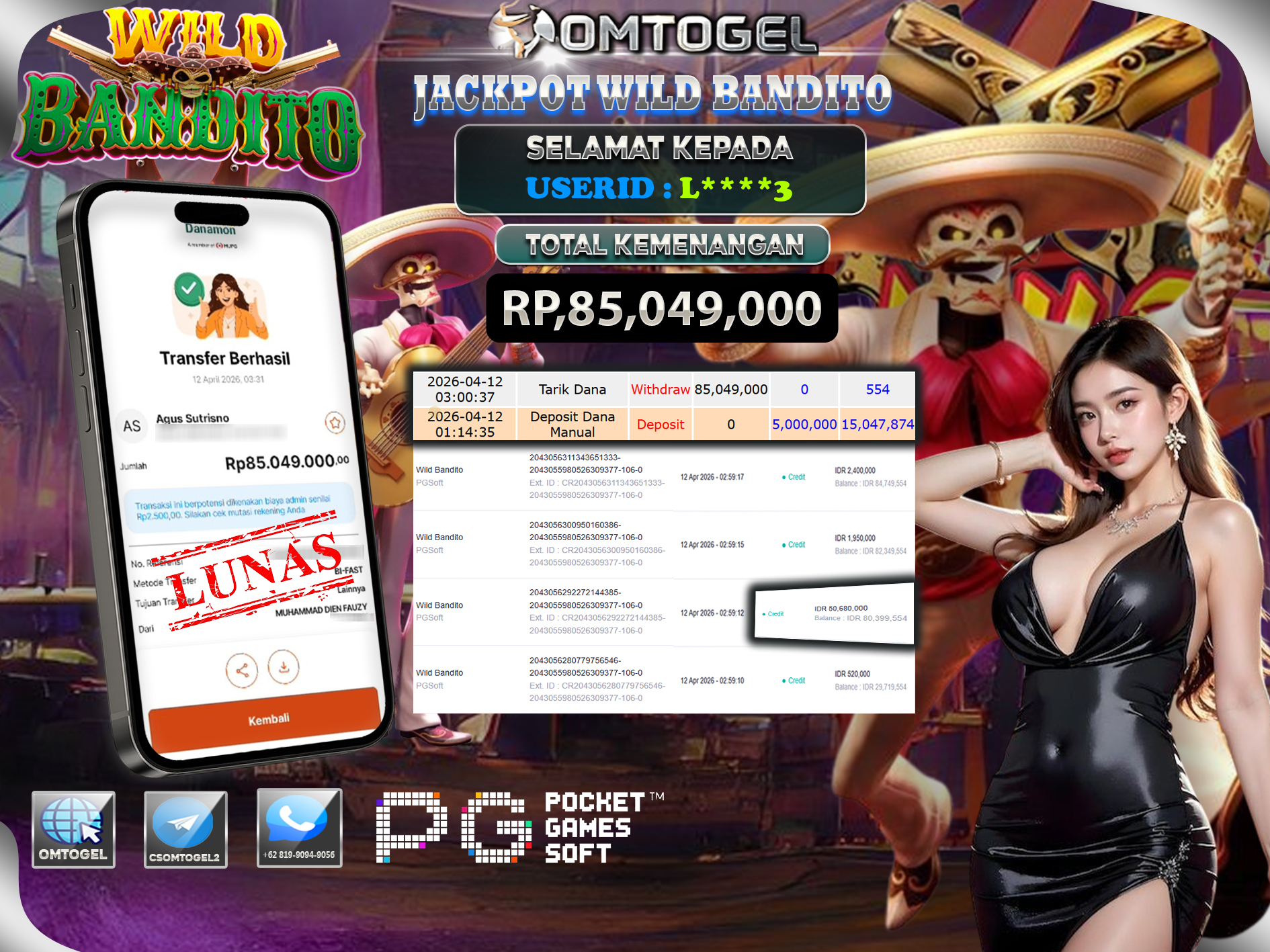 OMTOGEL JACKPOT PGSOFT WILD BANDITO ,85 JUTA DI BAYAR LUNAS ,-