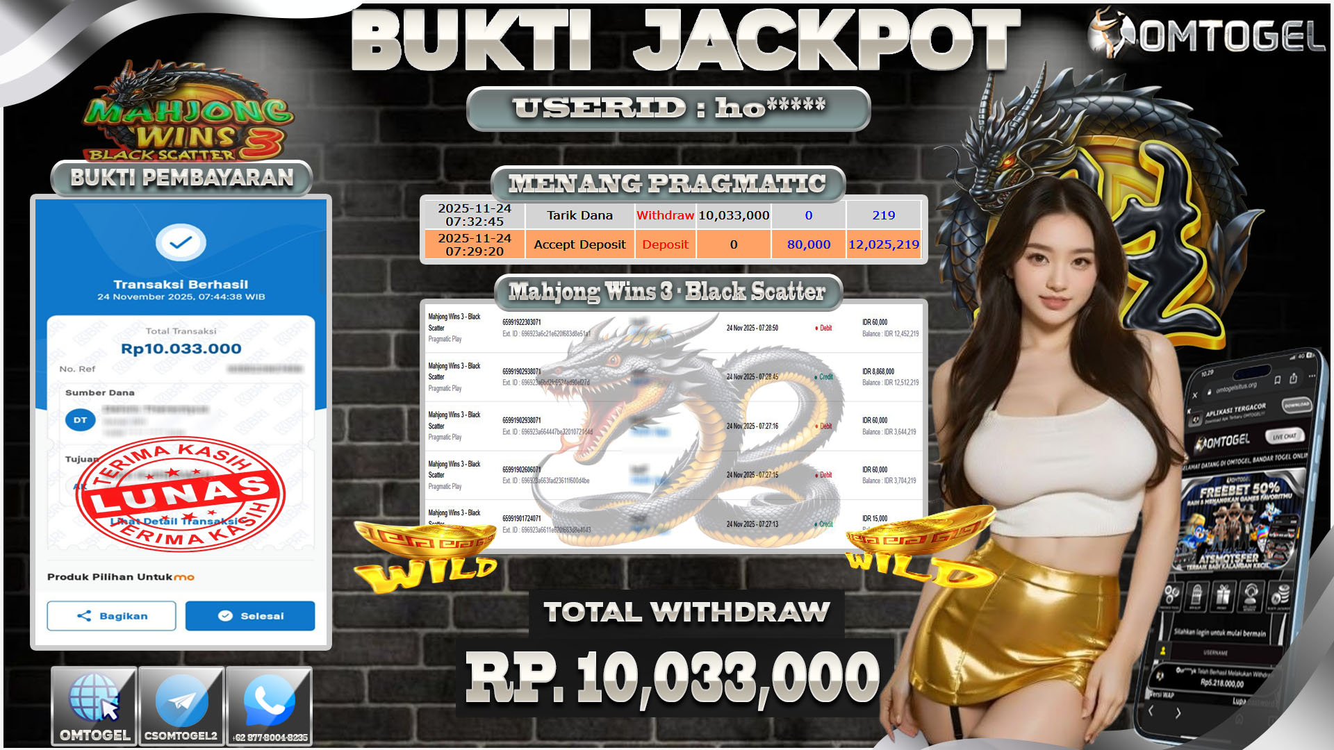 OMTOGEL JACKPOT PRAGMATIC PLAY MAHJONG WINS 3-BLACK SCATTER ,10 JUTA DI BAYAR LUNAS ,-