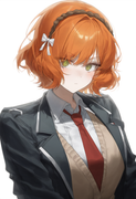 depth of field, 1girl, ishmael (limbus company), short hair, orange hair, {{gree s-1296194812