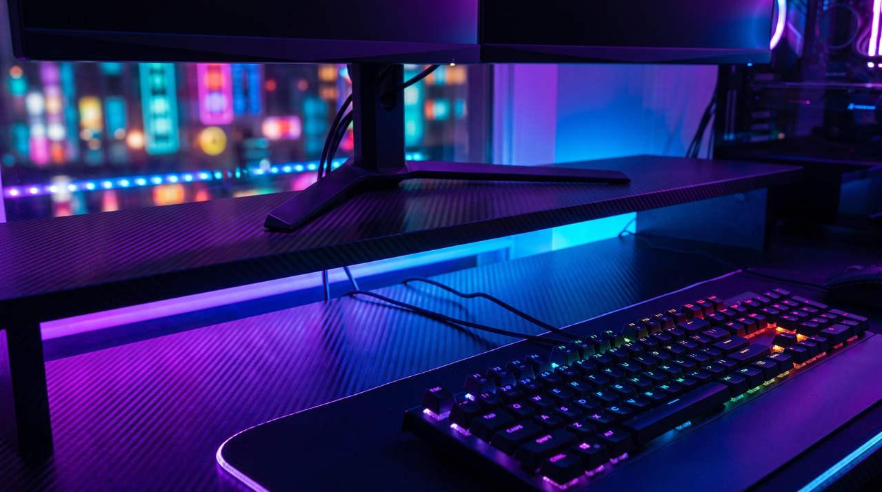 Tira LED Maxell en escritorio futurista