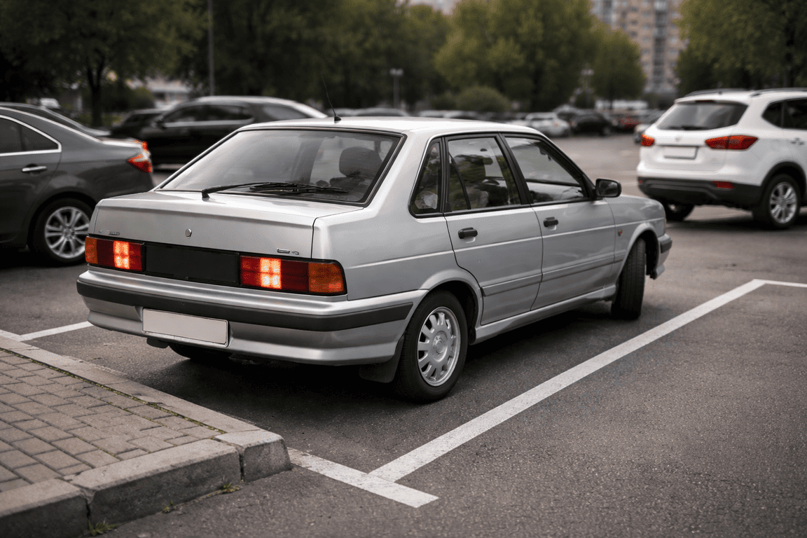 ВАЗ сдаёт задним ходом в карман между парковочными местами