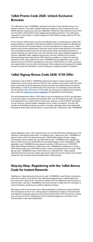 1x Bet Promo Code 2026 1X200MEGA 130