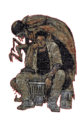 Kusakabe sitting and drumming