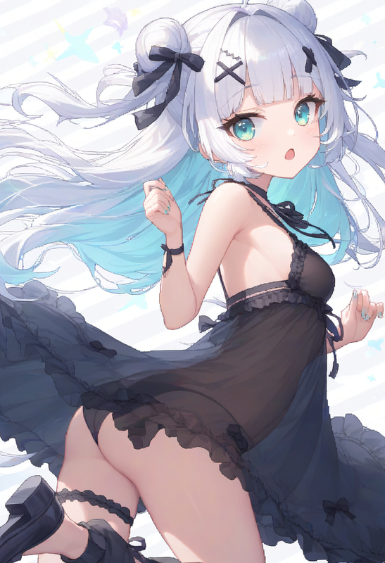 1girl, striped background, aqua eyes, long hair, hime cut, white hair, short ban s-2101881112