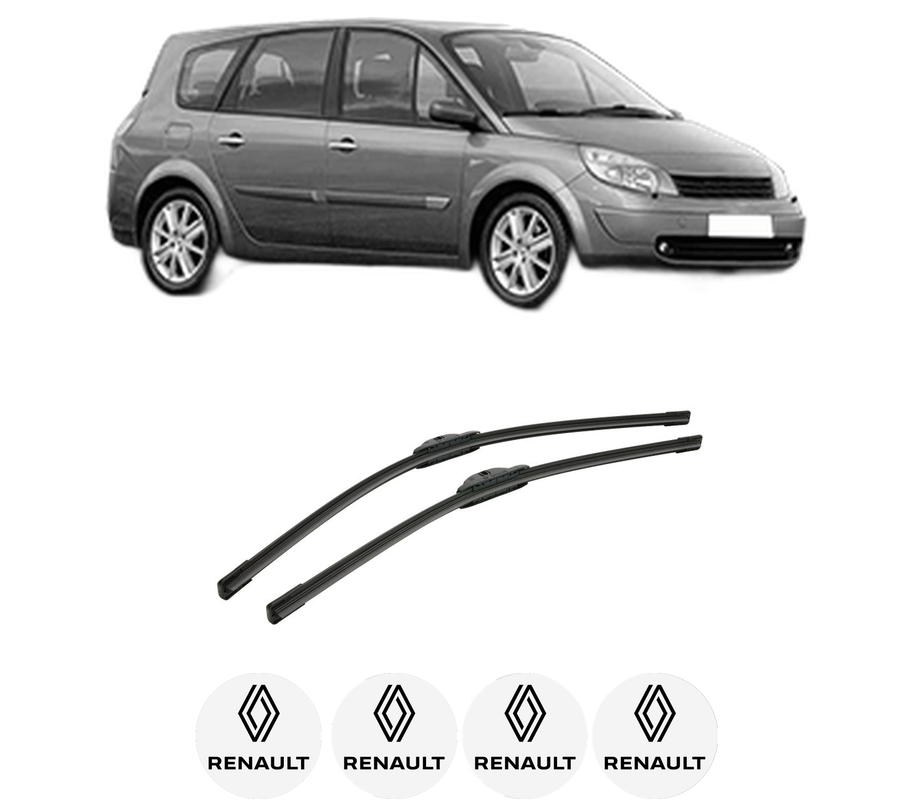 Set stergatoare auto RENAULT GRAND SCENIC II (JM0/1_) din 2004-2009, pentru parbriz auto, 2 bucati, Bosch Aerotwin, din cauciuc siliconat rezistent, 4 Stickere Auto RENAULT