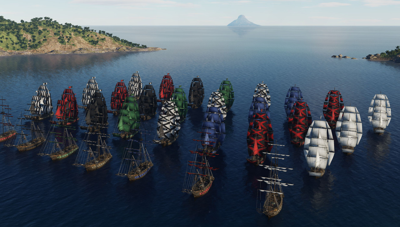 30+ variants of hoisted or furled sails, ripped up and transparent