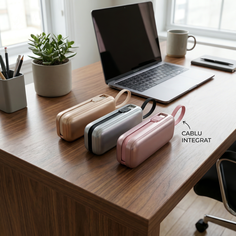 Baterie Externa UltraPortabila Daden 10.000mAh, Power Bank Portabil, Cabluri Integrate, Incarcare Rapida 22.5W, Display LED, Compatibil Apple, Samsung, Universal, Type-C, Lightning, USB-A, Gri schimba fundalul pune l intr un setup of ji4i90 SQy Wknruyq Ly Fbg 2p KTZAJi S0y2k SPOS71db A 2k