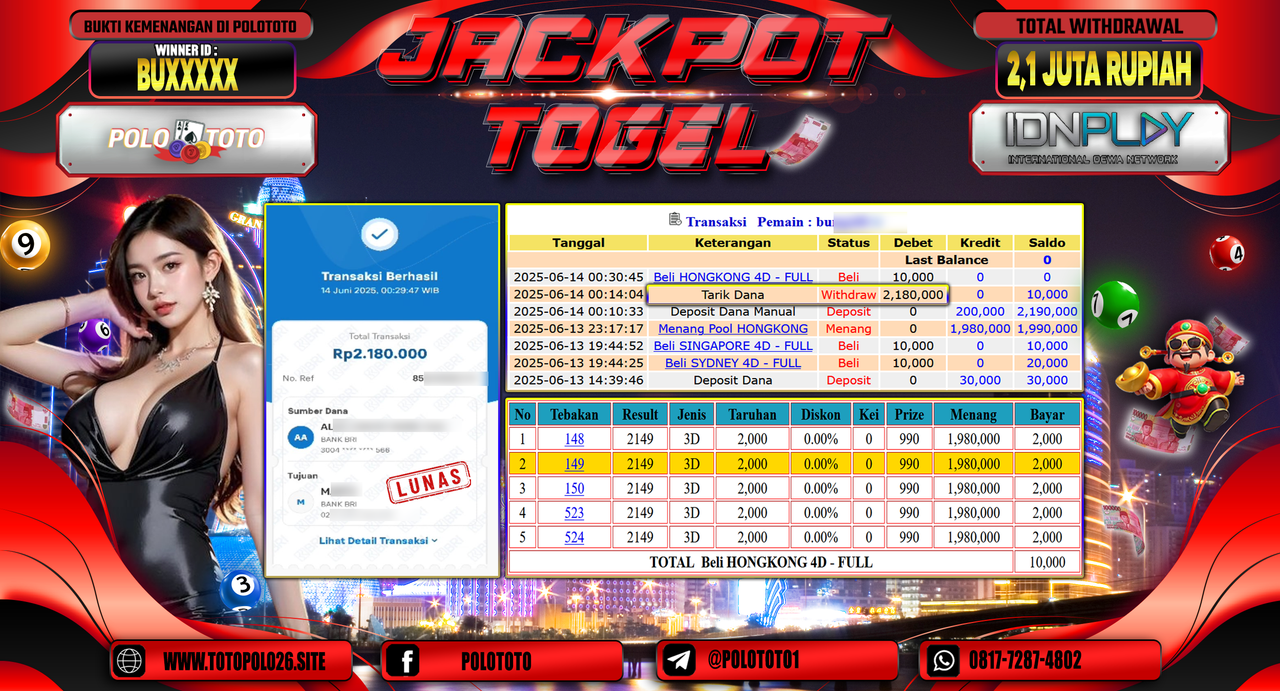 POLOTOTO JACKPOT TOGEL HONGKONG LOTTO Rp.2.180.000,-