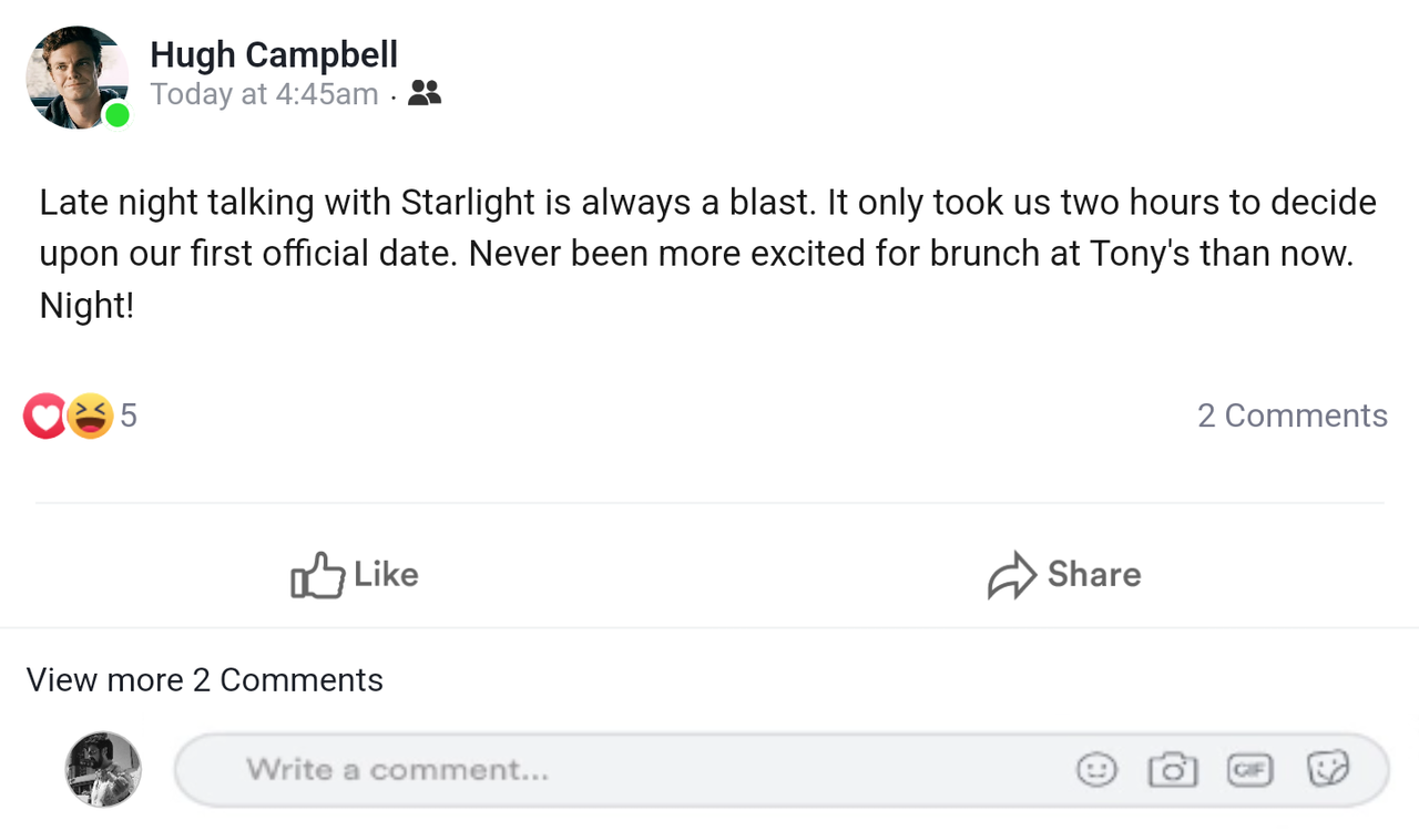 Hughie's Facebook Update