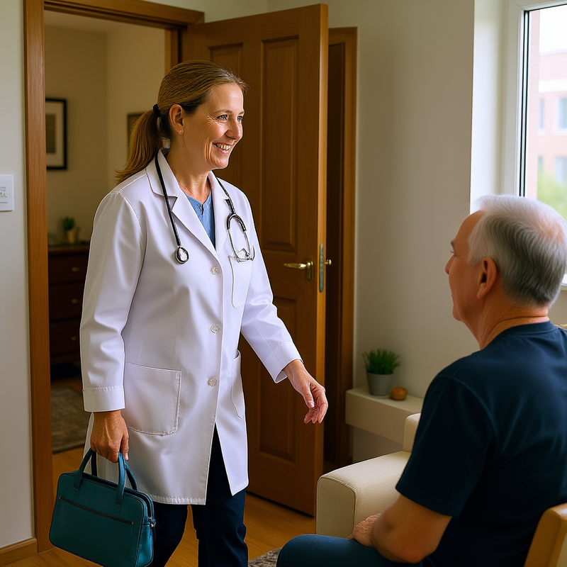 Родственники встречают вызванного терапевта на дом