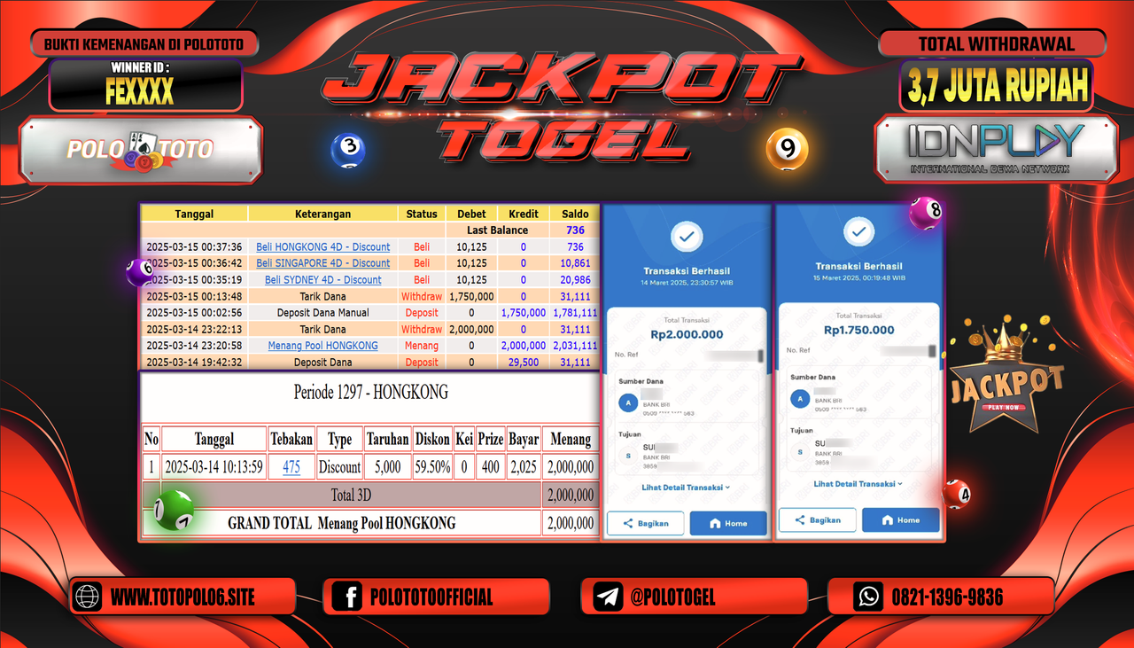 POLOTOTO JACKPOT TOGEL PASARAN HONGKONG Rp.3.750.000,-