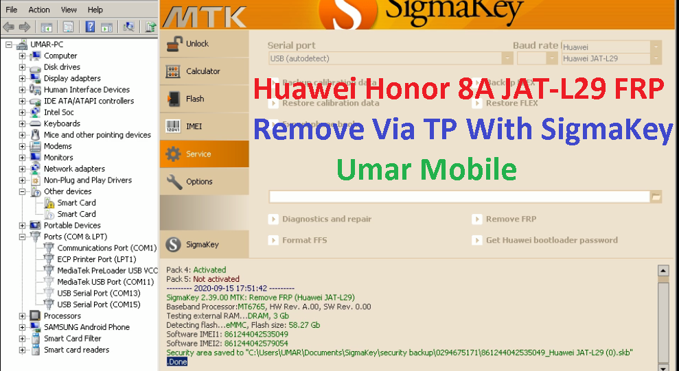 Huawei Honor 8A JATL29 FRP Remove Via TP With SigmaKey GSMForum
