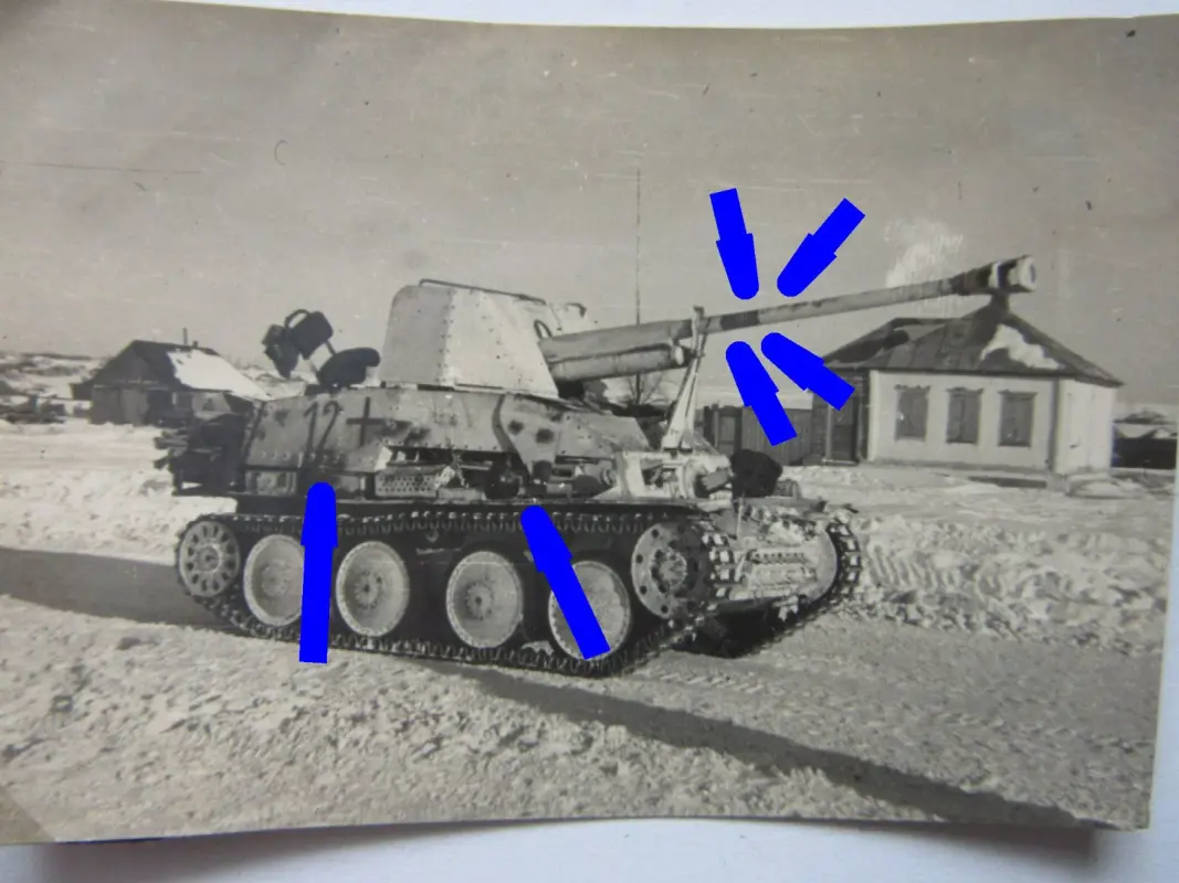 Foto WH Panzer Stug Panzerjäger Marder III Winter Camo 10 Abschussringe Kennung