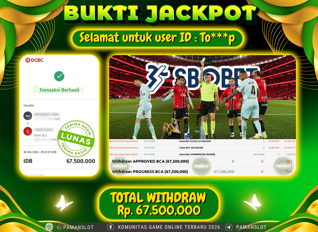PAMANSLOT JACKPOT Game Saba Sport Rp.67,500,000- LUNAS
