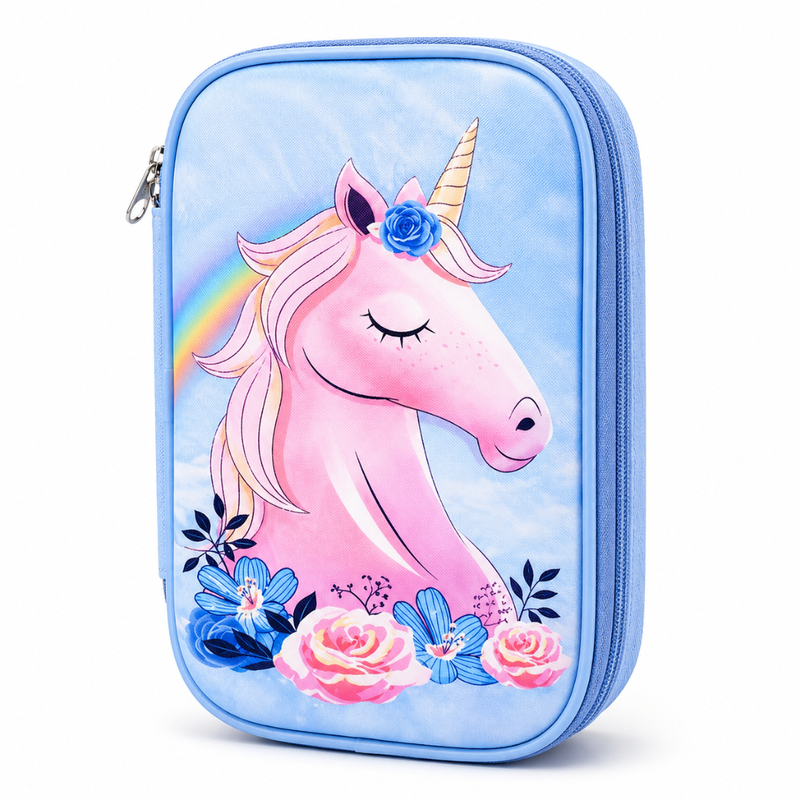 Jumbo Pencil Box Unicorn Blue