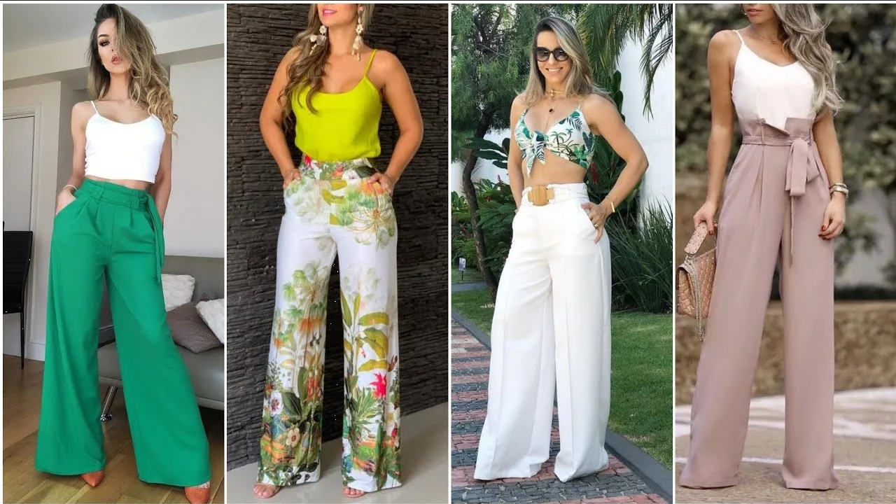 Ideas de outfits de primavera para lucir pantalones palazzo con tacones